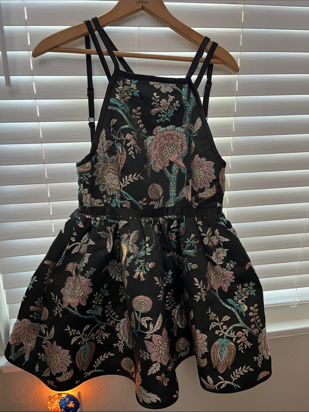 Kimchi Blue Black Floral Embroidered Strappy Fit-and-Flare Dress